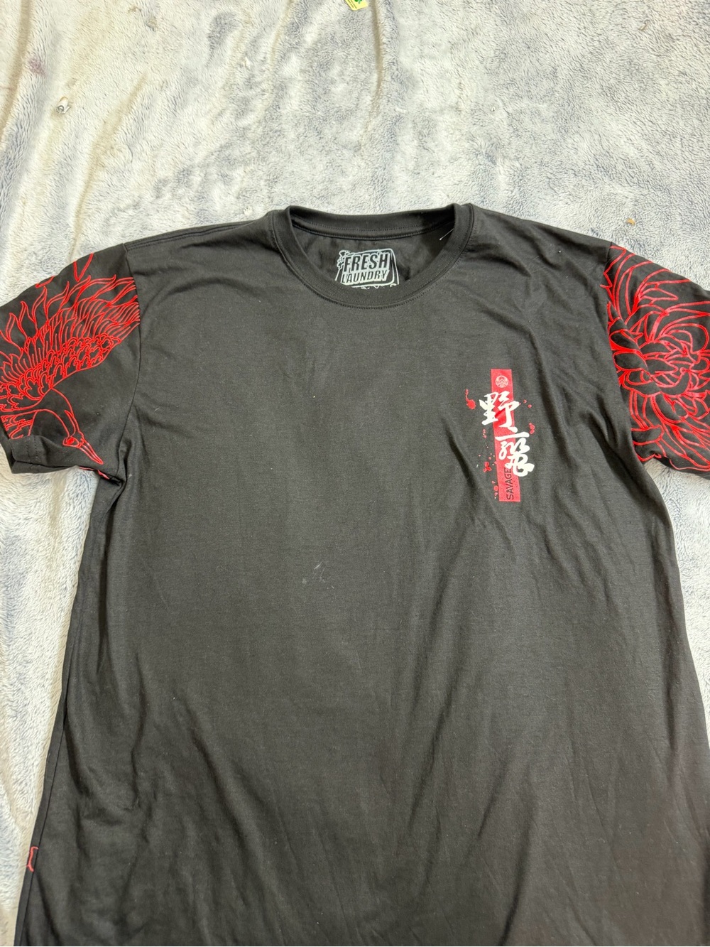 Men’s Black Tee with Red Sleeve Graphics